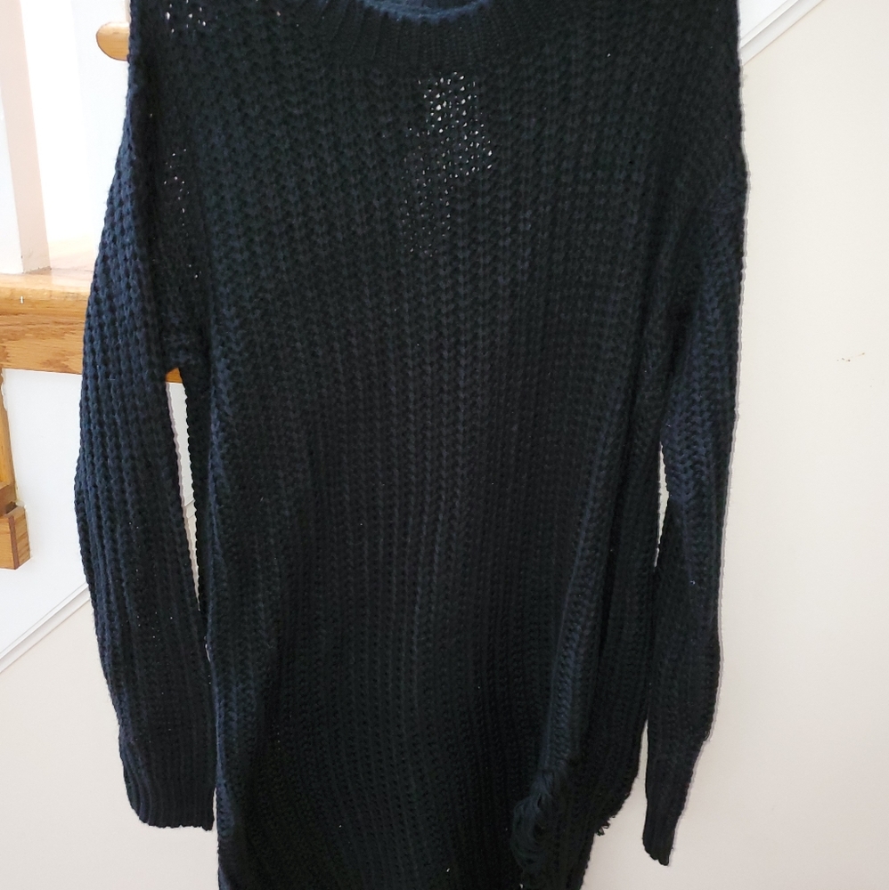 Black distressed sweater dress